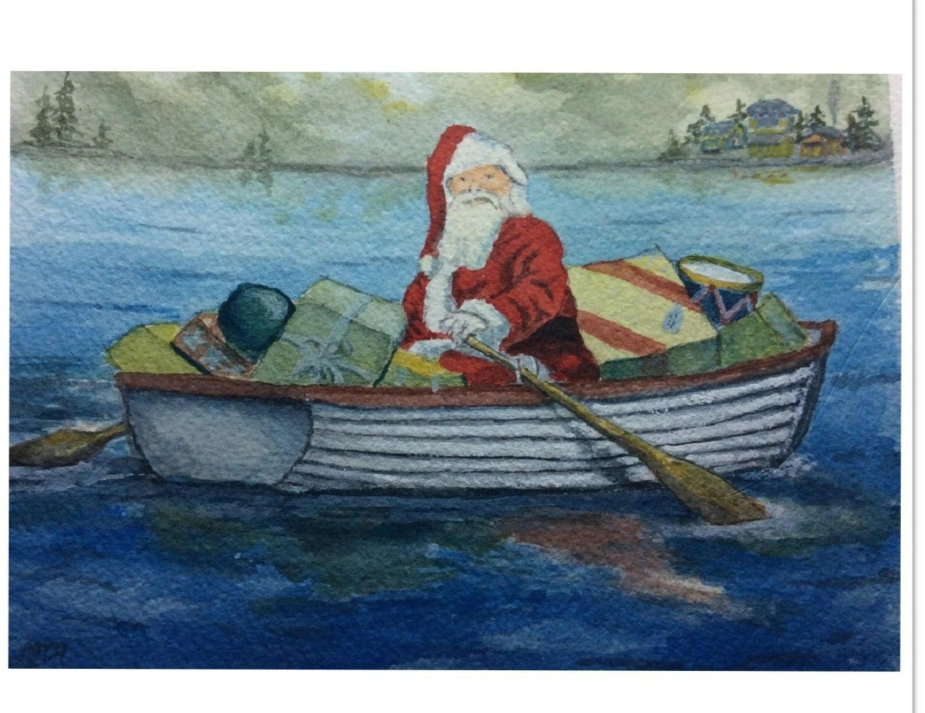 Santa's Rowboat -Pack of 10 Folded Cards (standard envelopes) (US & CA)